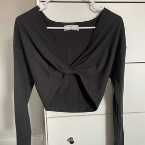 Charcoal Grey Long Sleeved Crop Top